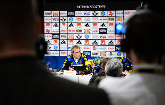 Förbundskapten Erik Hamrén på presskonferens i Stockholm
