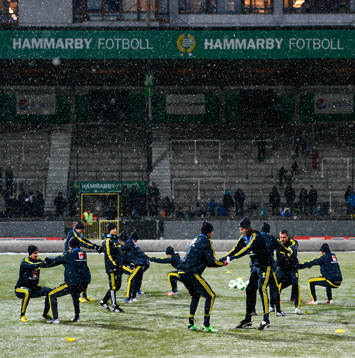 Spelare deltar i Sveriges herrlandslaget träningspass på