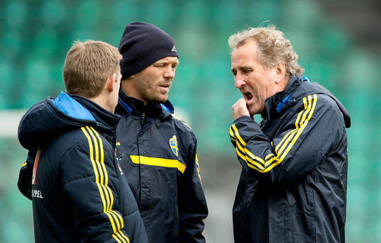 Erik Hamrén och Marcus Allbäck, tränare Sverige