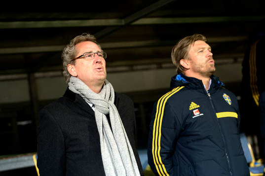 Erik Hamrén, förbundskapten Sverige och Marcus Allbäck,