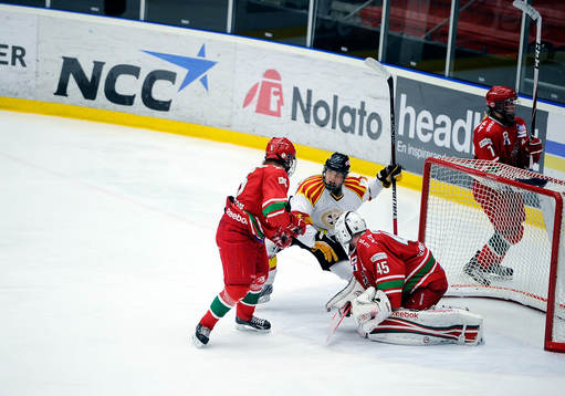 Brynäs nr 48 Johannes Nilsson jublar över 1-3 målet med