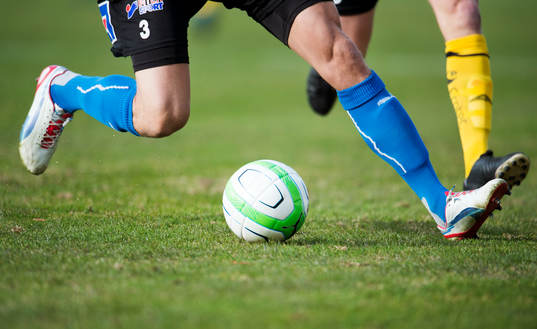 en fotboll på en gräsplan