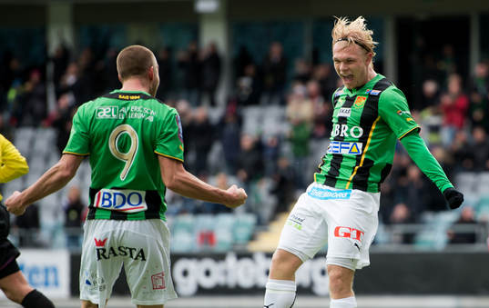 Joel Johansson, Gais, gör 2-0 och Linus Tornblad jublar