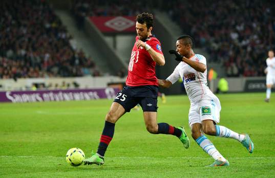 Marko BASA / Jordan AYEW - 14.04.2013 - Lille / Marseille