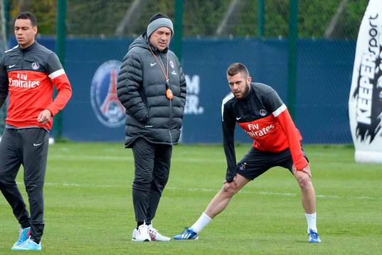 Carlo ANCELOTTI / Jeremy MENEZ - 19.04.2013 - Entrainement