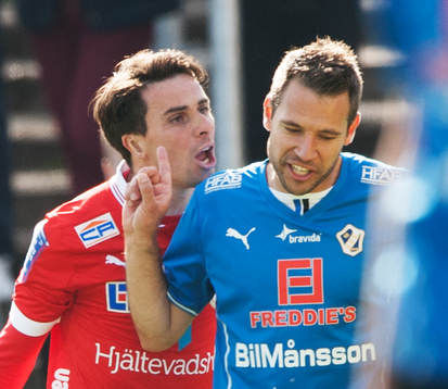 Bråk, Daniel Mendes, Kalmar och Stefan Selakovic, Halmstad