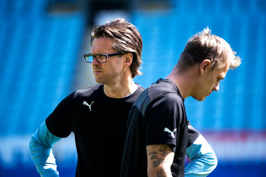 Rikard Norling, tränare Malmö FF och Johan Dahlin,