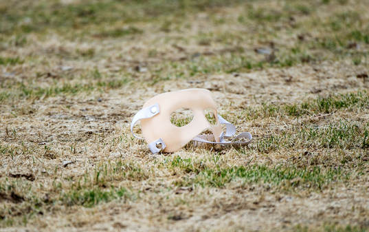 Ansiktsmask på gräset