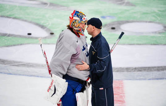 Målvakten Jacob Markström och Stefan Ladhe,