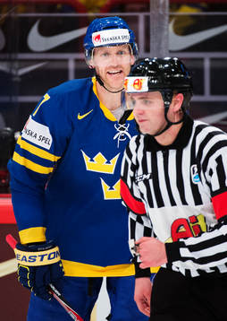 Sveriges Henrik Tallinder reagerar på domaren i matchen