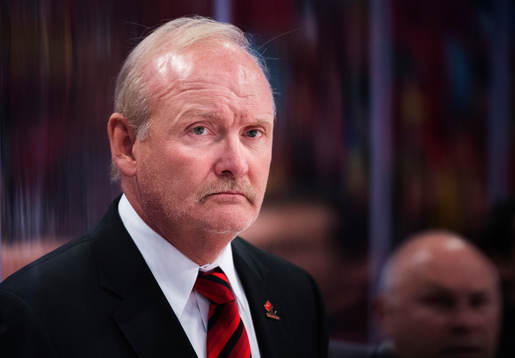 Lindy Ruff, förbundskapten Kanada, i matchen mellan Kanada