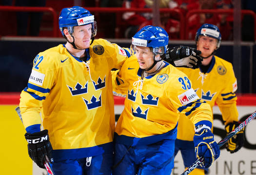 Sveriges Gabriel Landeskog, Elias Fälth och Simon