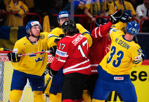 Sveriges Petter Granberg, Staffan Kronwall och Henrik Sedin