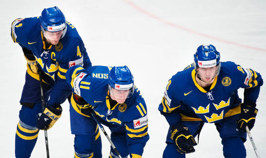 Sveriges Staffan Kronwall, Simon Hjalmarsson och Petter