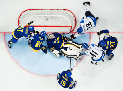 Sveriges Martin Thörnberg, Elias Fälth, Jhonas Enroth,