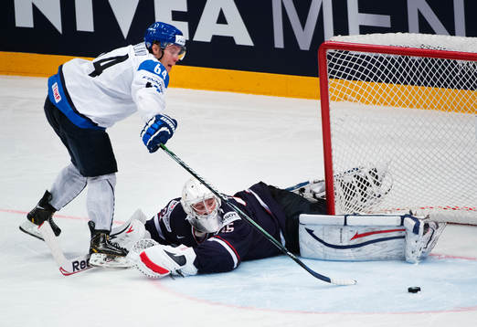 s målvakt John Gibson i bronsmatchen mellan Finland och USA