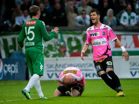Liridon Leci, Landskrona BOIS, skriker på Christoffer