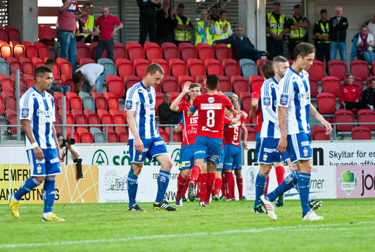 Mario Vasilj, Öster, jubel och Göteborgs spelare deppar i