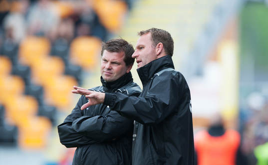 Jens Gustafsson och Torbjörn Arvidsson, tränare, Halmstad