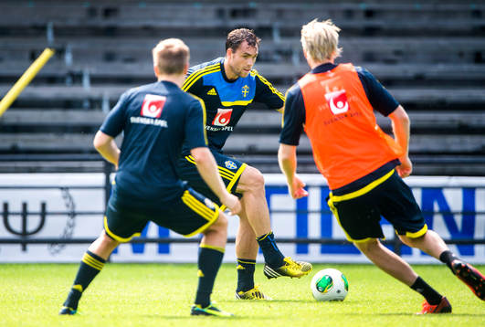 Träning på Söderstadion i Stockholm. Johan Elmander