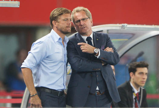 Marcus Allbäck och Erik Hamrén, förbundskpaten Sverige