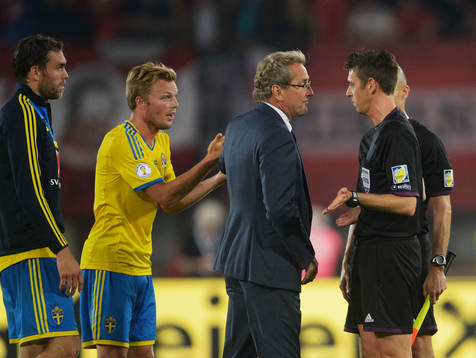 Johan Elmander, Sebastian Lrasson och Erik Hamrén,