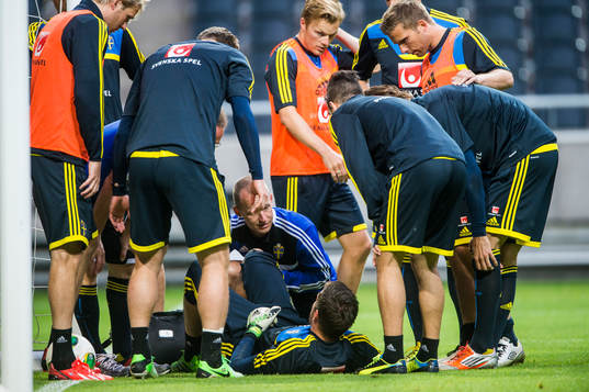 Träning på Friends Arena. Kristoffer Nordfeldt, målvakt,
