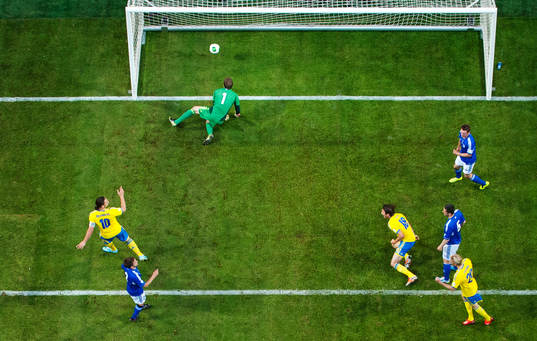 Sveriges Zlatan Ibrahimovic, Albin Ekdal och Ola Toivonen