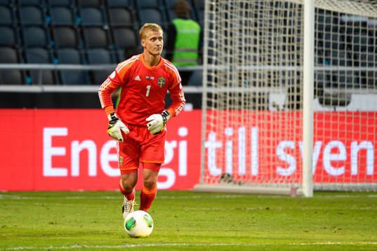 Sveriges målvakt Pär Hansson i matchen mellan Sverige och