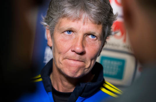 Presskonferens med Pia Sundhage, förbundskapten