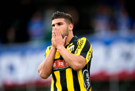 Häckens Moestafa El Kabir deppar i matchen mellan Häcken