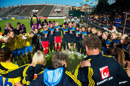 De svenska spelarna är samlade i en ring