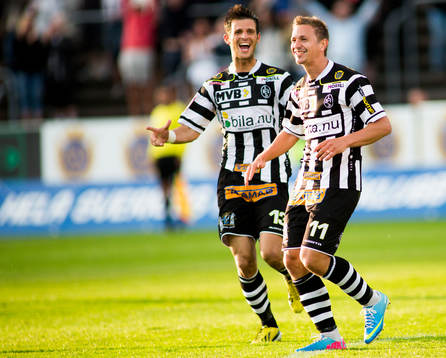 Landskronas Liridon Leci och Fredrik Olsson jublar