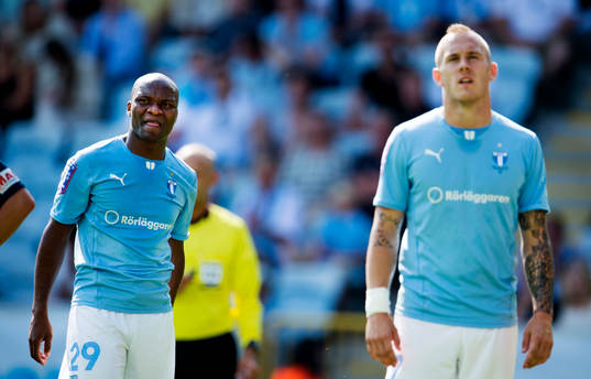 Malmö FFs anfallspar Tokelo Rantie och Magnus Eriksson i