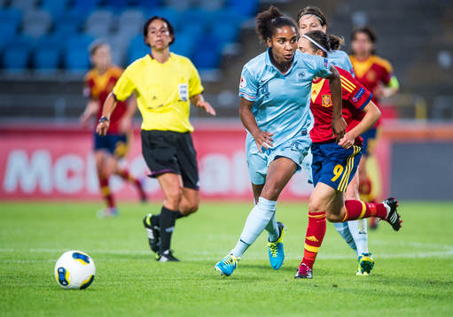 Franrkrikes Laura Georges i matchen mellan Spanien och
