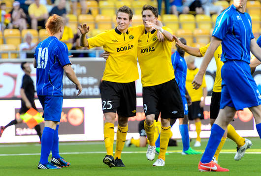 Elfsborgs Marcus Rohdén och Lasse Nilsson firar