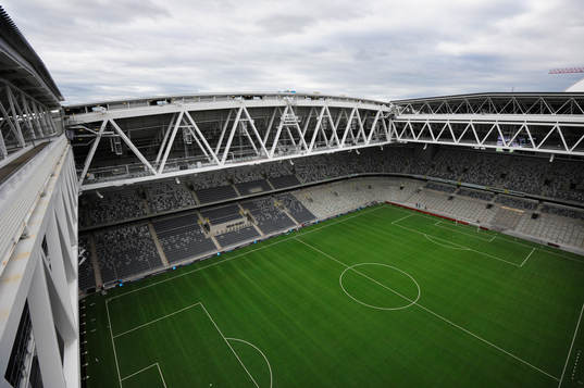 Generell vy av ett tomt Tele2 Arena, från sydöstra sidan
