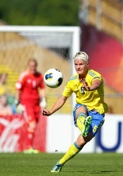Sveriges Nilla Fischer med Sveriges målvakt Kristin