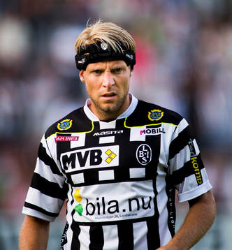Landskronas Fredrik Karlsson i fotbollsmatchen i Superettan