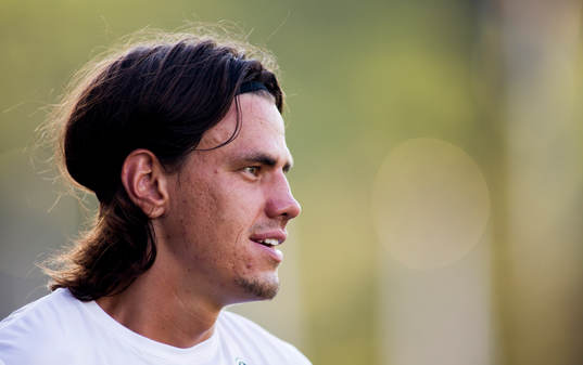 Landskronas Christoffer Tapper Holter innan fotbollsmatchen