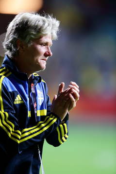 Sveriges förbundskapten Pia Sundhage i matchen mellan