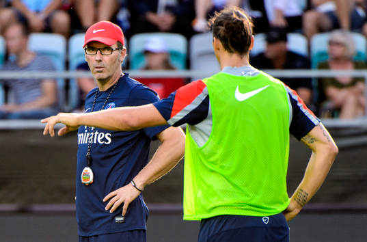 Paris Saint-Germains tränare Laurent Blanc och  Zlatan
