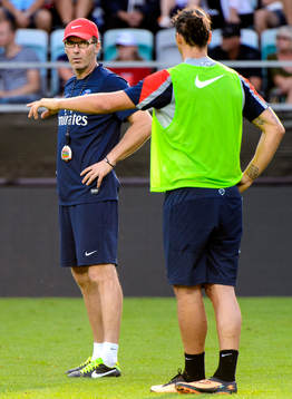 Paris Saint-Germains tränare Laurent Blanc och  Zlatan
