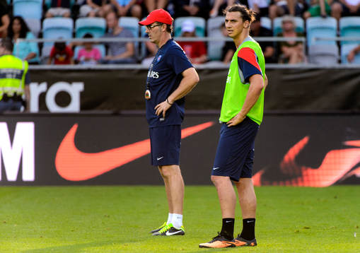 Paris Saint-Germains tränare Laurent Blanc och  Zlatan