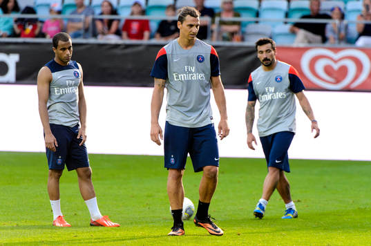 Paris Saint-Germains Lucas Moura, Zlatan Ibrahimovic och