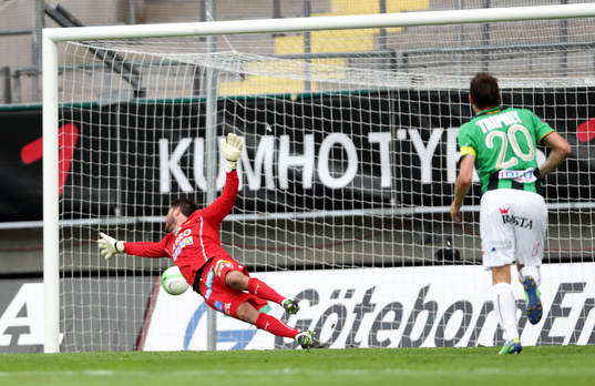 Mål 2-1 av Sundsvalls Ari Freyr Skulason på frispark, i