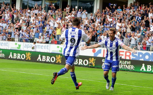 IFK Göteborgs Tobias Hysén jublar med Lasse Vibe