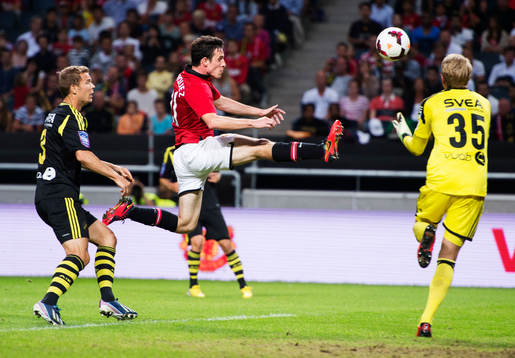 Manchester Uniteds Ángelo Henríquez oroar framför mål