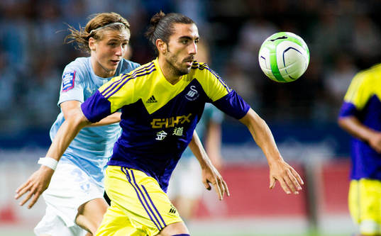 Malmö FFs Pawel Cibicki och Swanseas Chico Flores