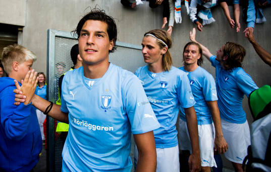 Malmö FFs Mikko Albornoz, Pawel Cibicki, Markus Halsti och